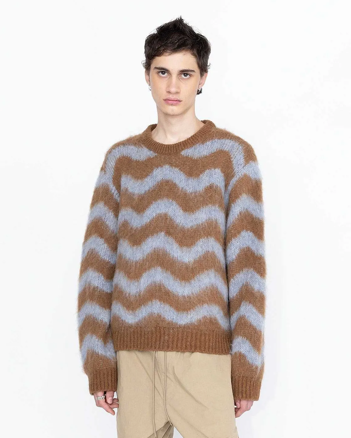 Alpaca Fuzzy Wave Sweater Lysebla/Brun