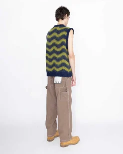 Alpaca Fuzzy Wave Sweater Vest Navy/Olive Gron