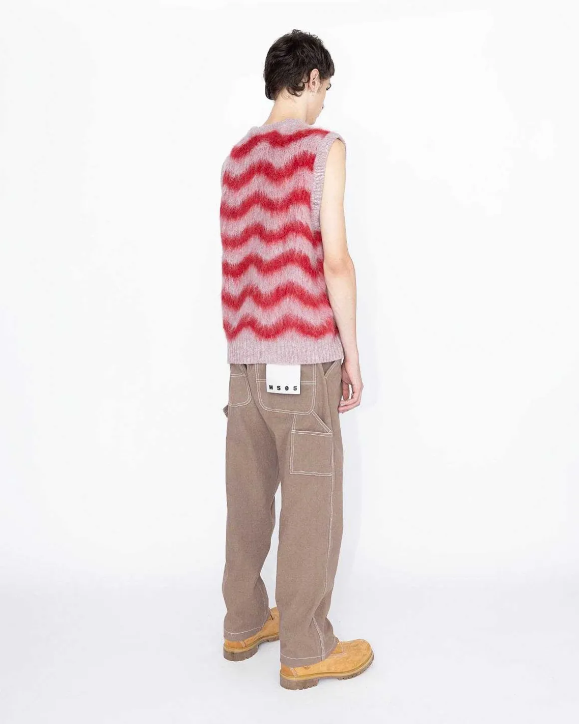 Alpaca Fuzzy Wave Sweater Vest Pale Rose/Red