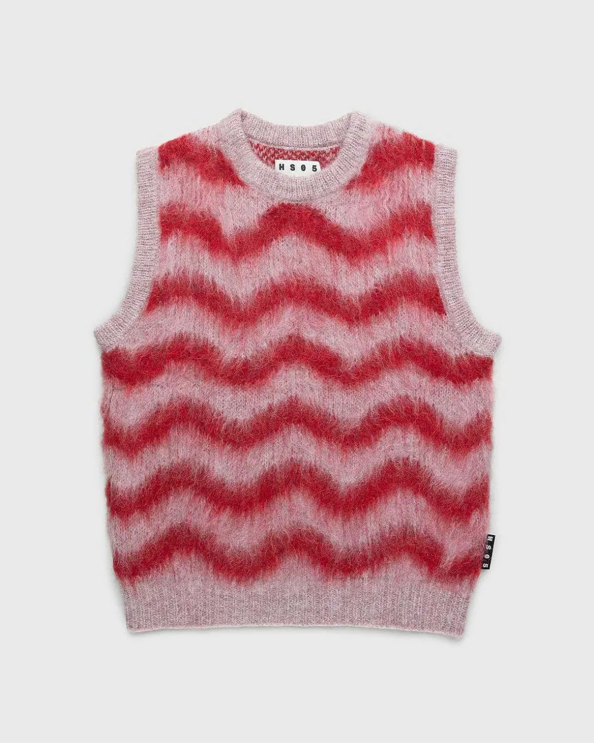 Alpaca Fuzzy Wave Sweater Vest Pale Rose/Red