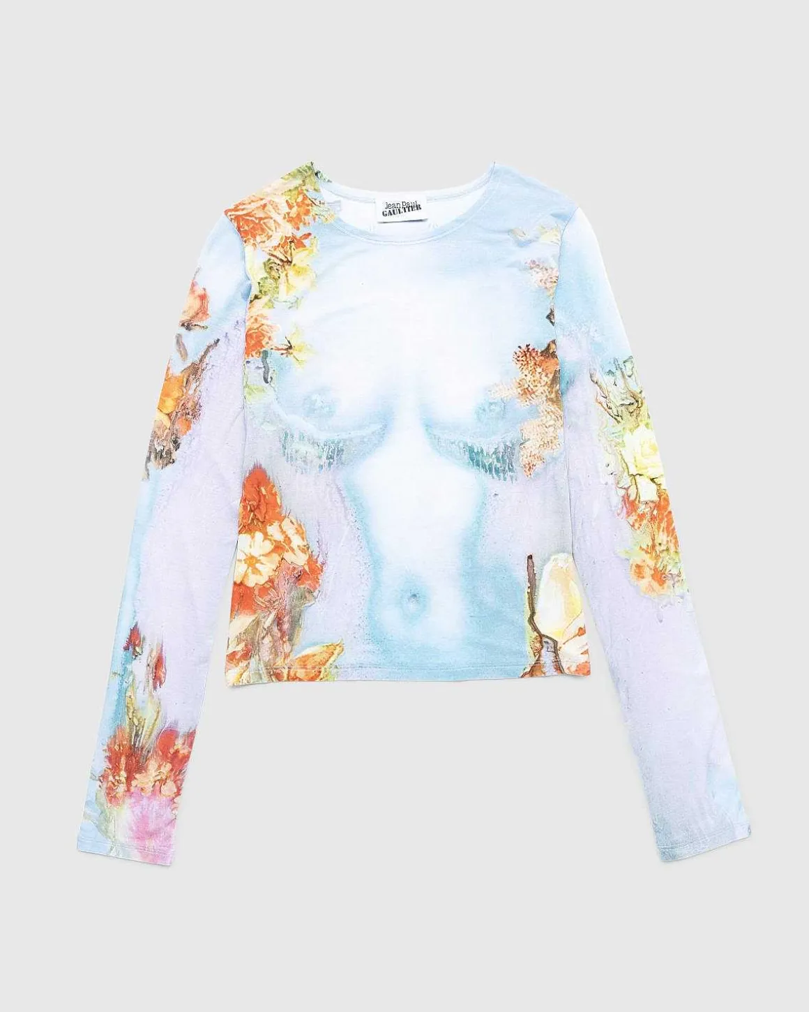 Body Flower-Print Mesh Top Bla