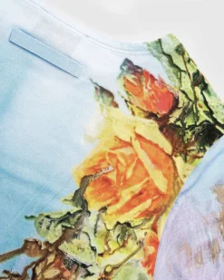 Body Flower-Print Mesh Top Bla