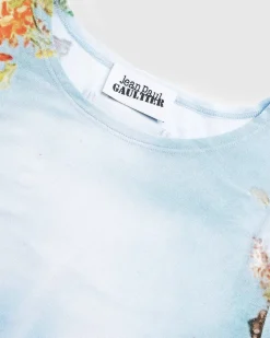 Body Flower-Print Mesh Top Bla