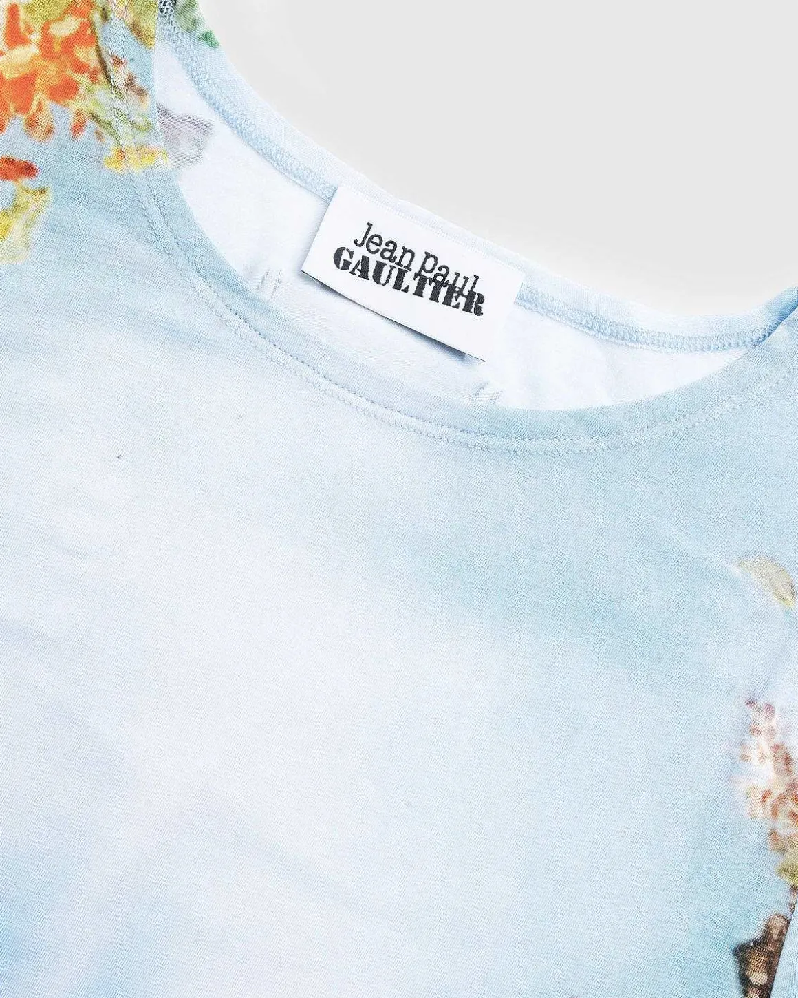 Body Flower-Print Mesh Top Bla