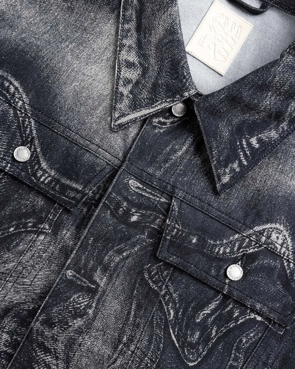 Bolget Denimjakke Sort/Gra