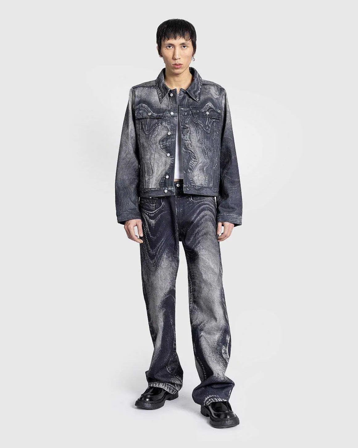 Bolget Denimjakke Sort/Gra