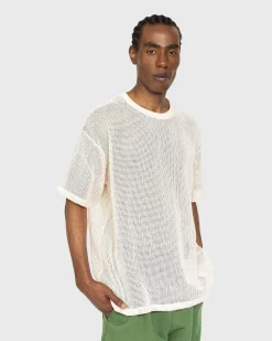 Bomuld Mesh Strik T-Shirt Beige