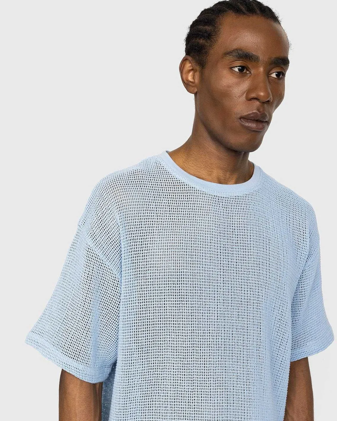 Bomuld Mesh Strik T-Shirt Bla