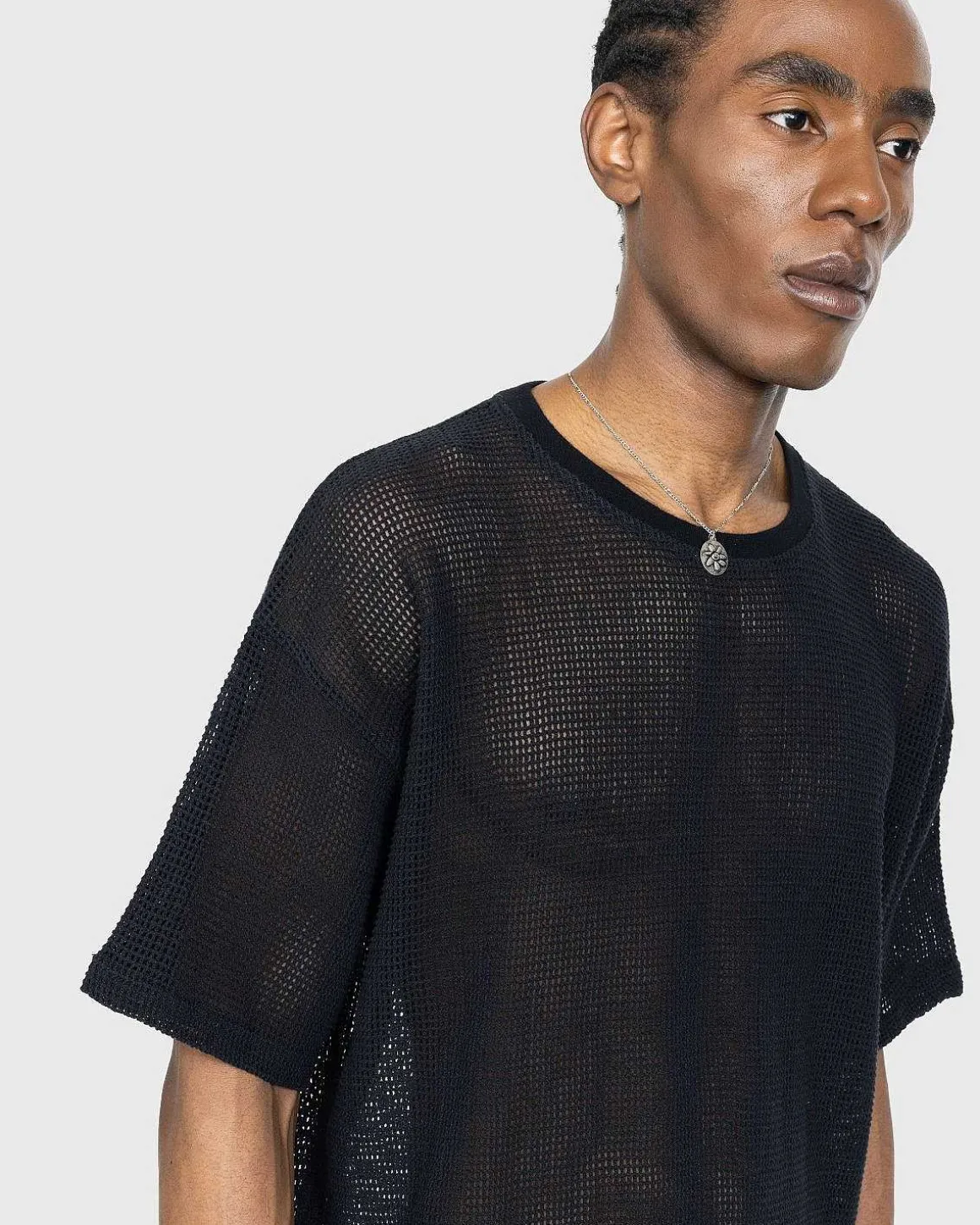 Bomuld Mesh Strik T-Shirt Sort