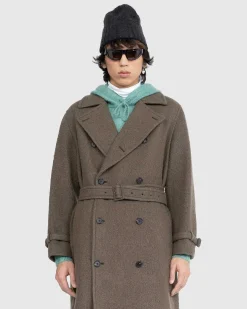 Borstet Alpakauld Melton Trenchcoat Mork Oliven