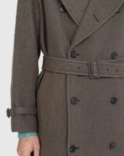 Borstet Alpakauld Melton Trenchcoat Mork Oliven