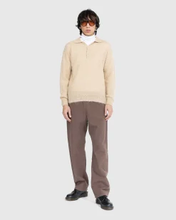 Borstet Mohair Strik Polo Beige