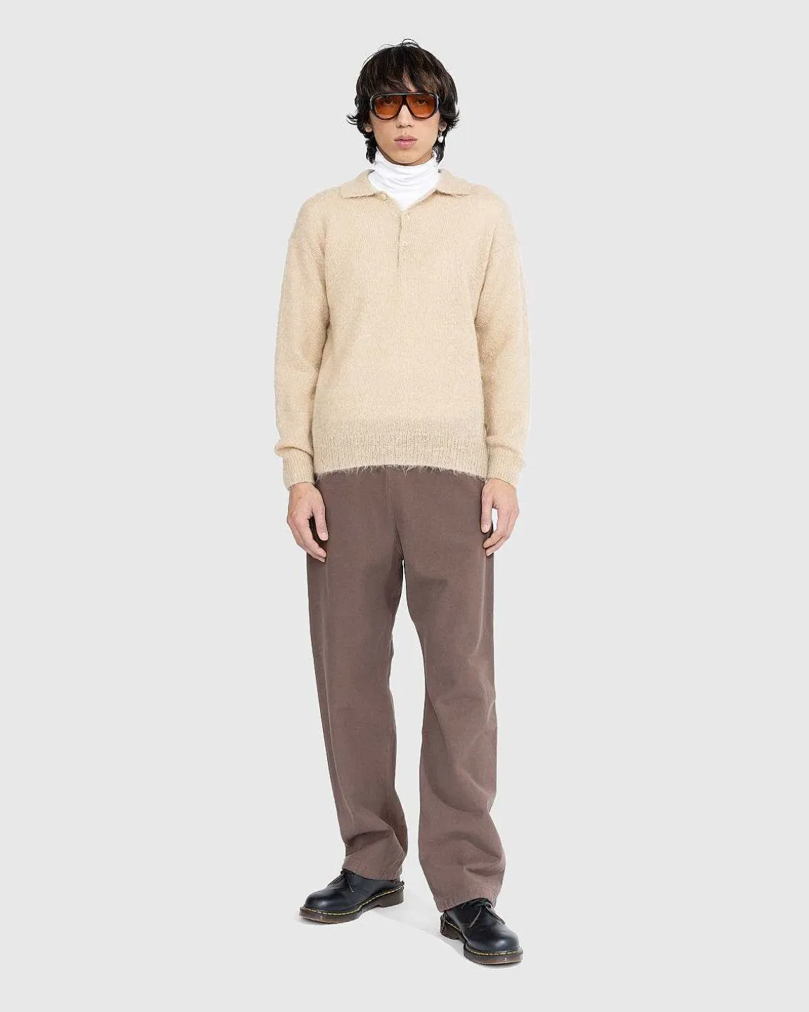Borstet Mohair Strik Polo Beige