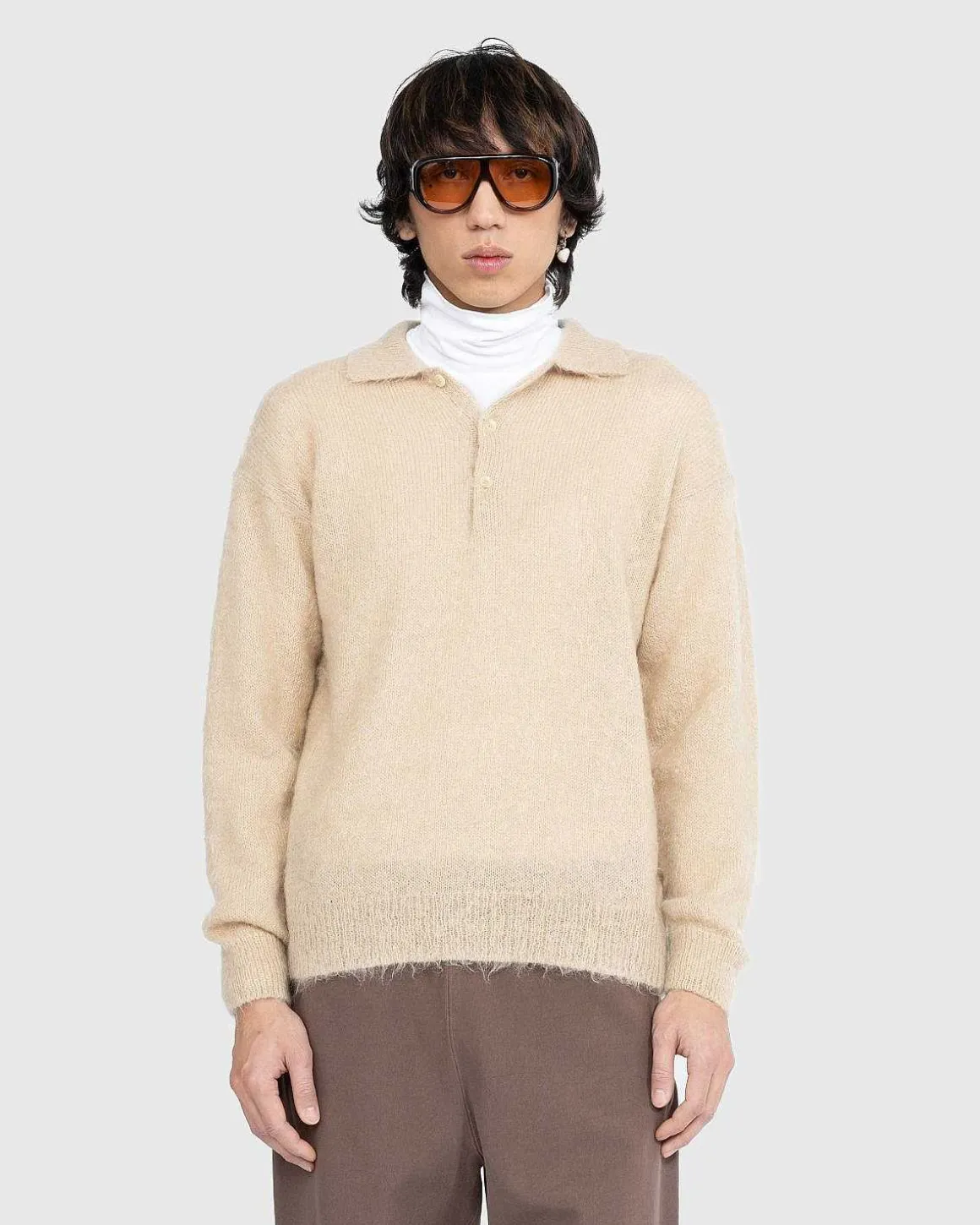 Borstet Mohair Strik Polo Beige