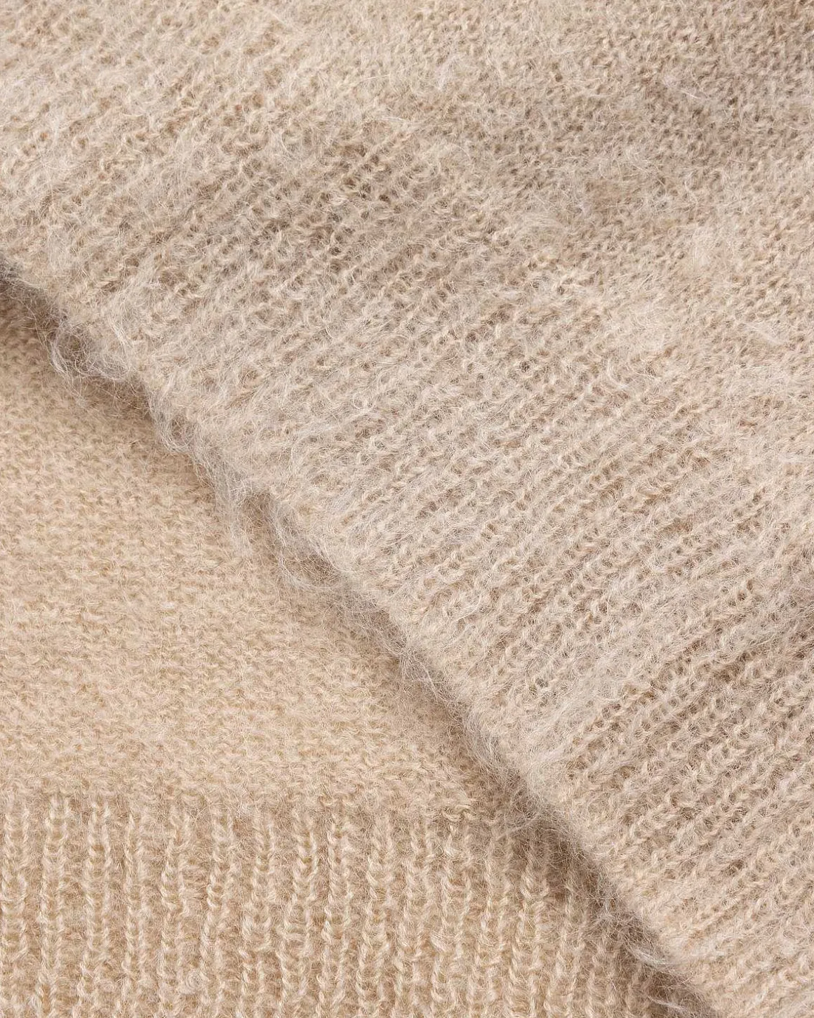 Borstet Mohair Strik Polo Beige