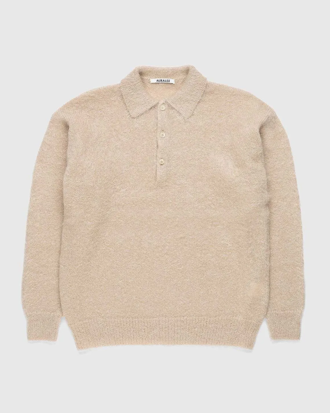 Borstet Mohair Strik Polo Beige