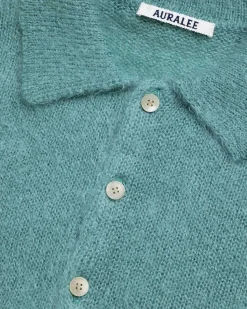 Borstet Mohair Strik Polo Jade Gron