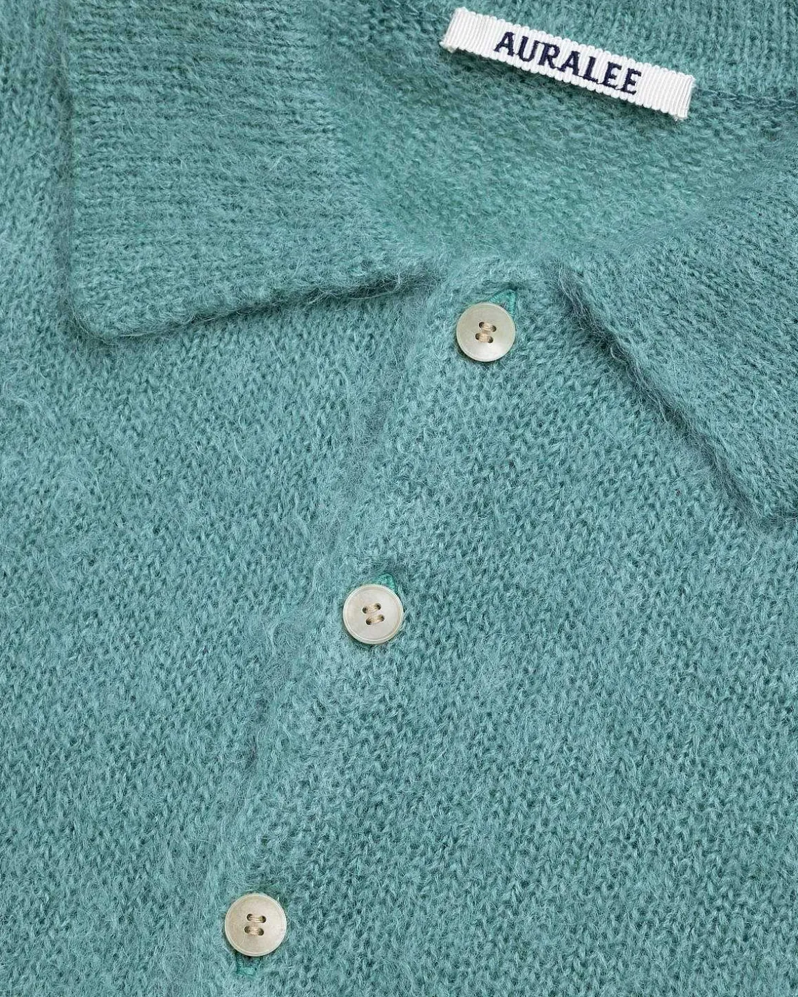 Borstet Mohair Strik Polo Jade Gron
