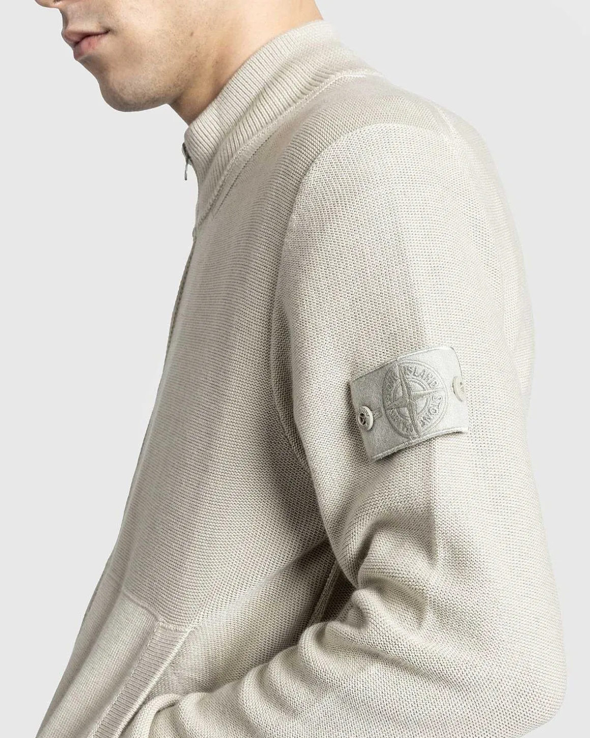 Cardigan Med Halv Lynlas I Beige