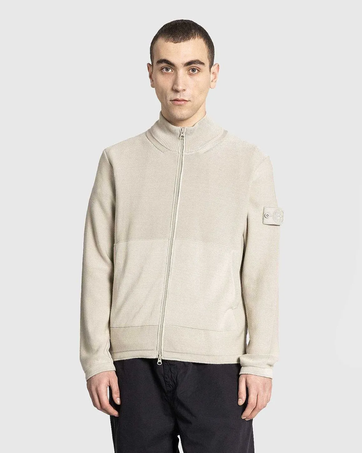 Cardigan Med Halv Lynlas I Beige