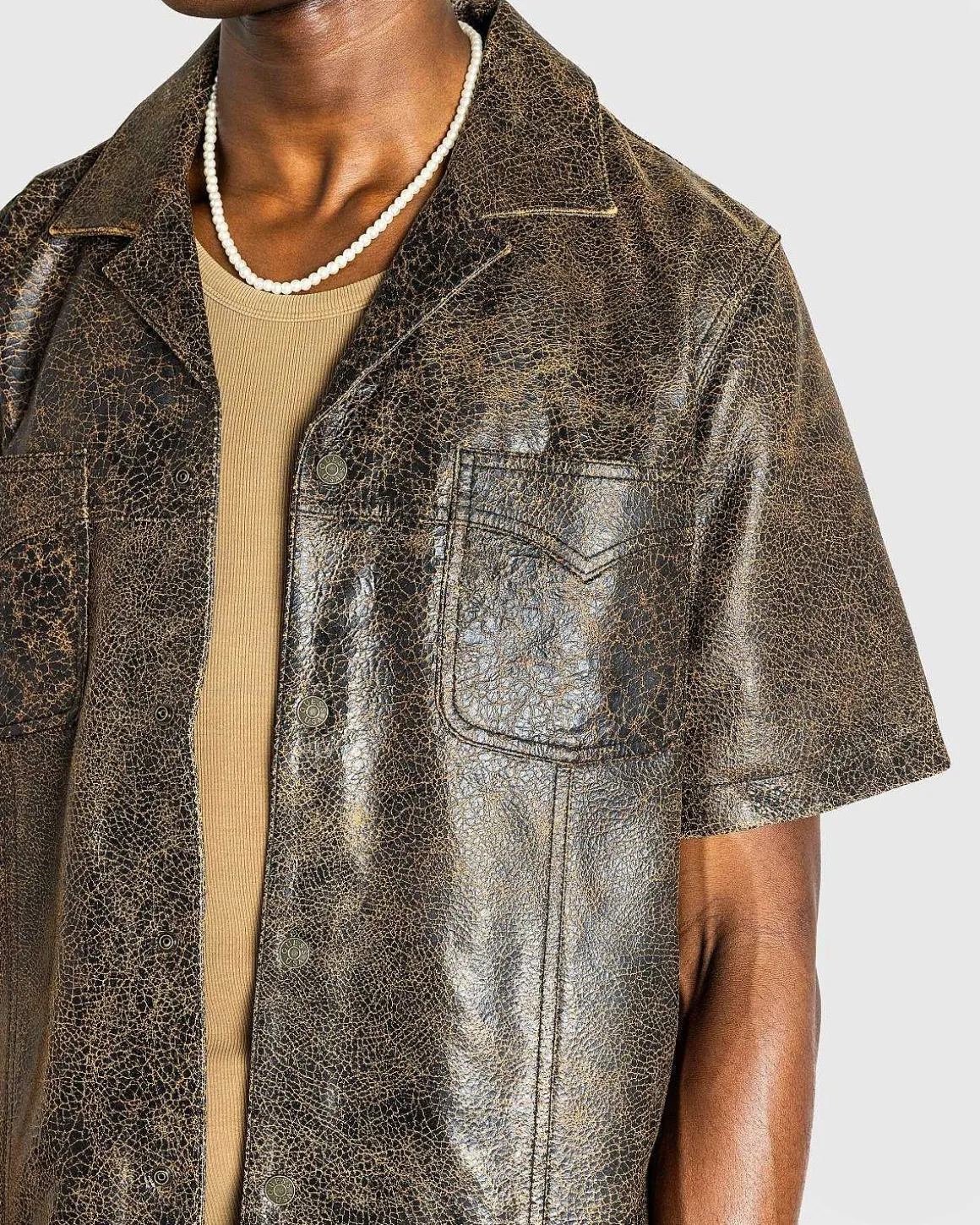 Crackle Laederskjorte Amos Brown Multi