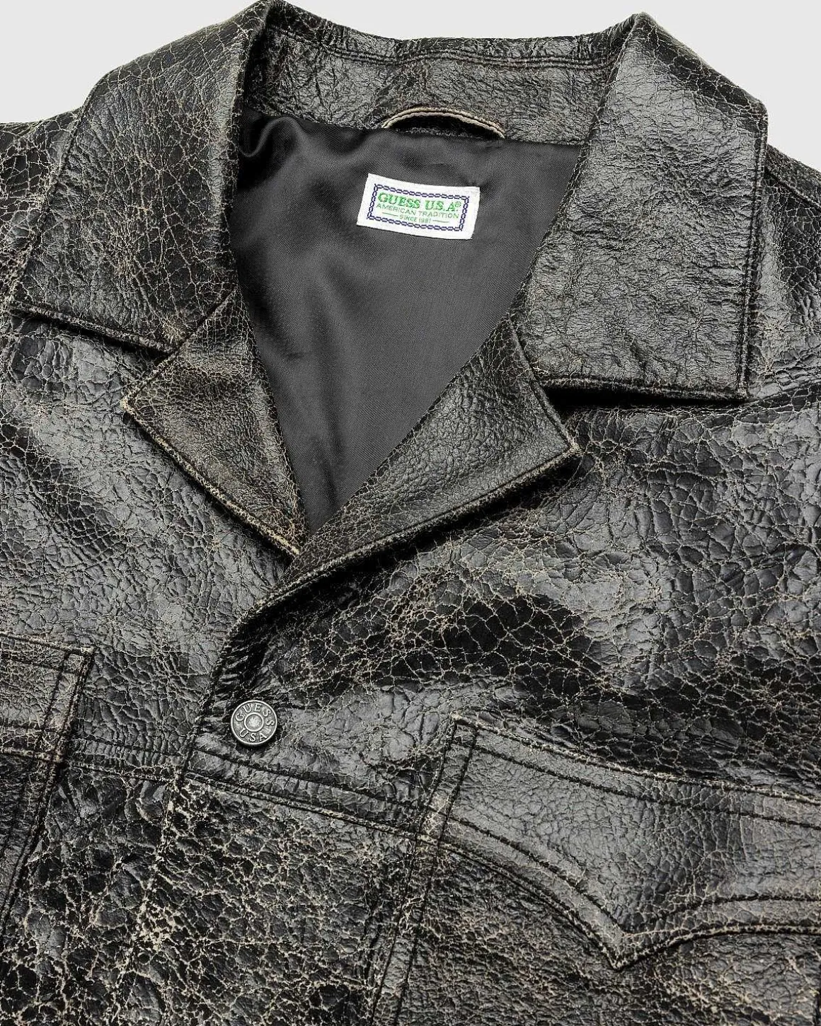 Crackle Laederskjorte Jet Black Multi
