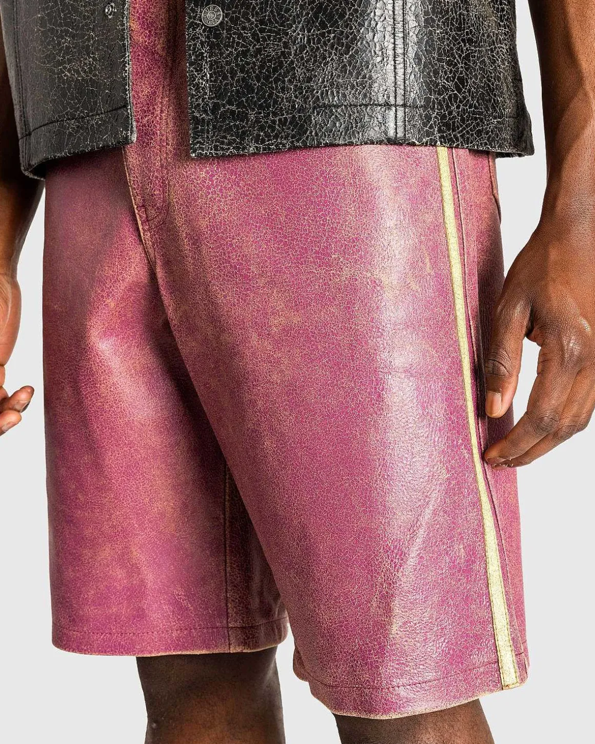 Crackle Leather Short Distressed Damson Multi