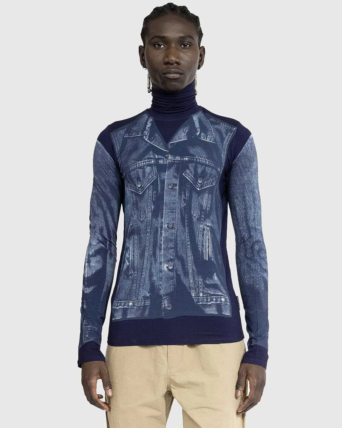 Denim Trompe L'Oeil Langaermet Navy/Bla