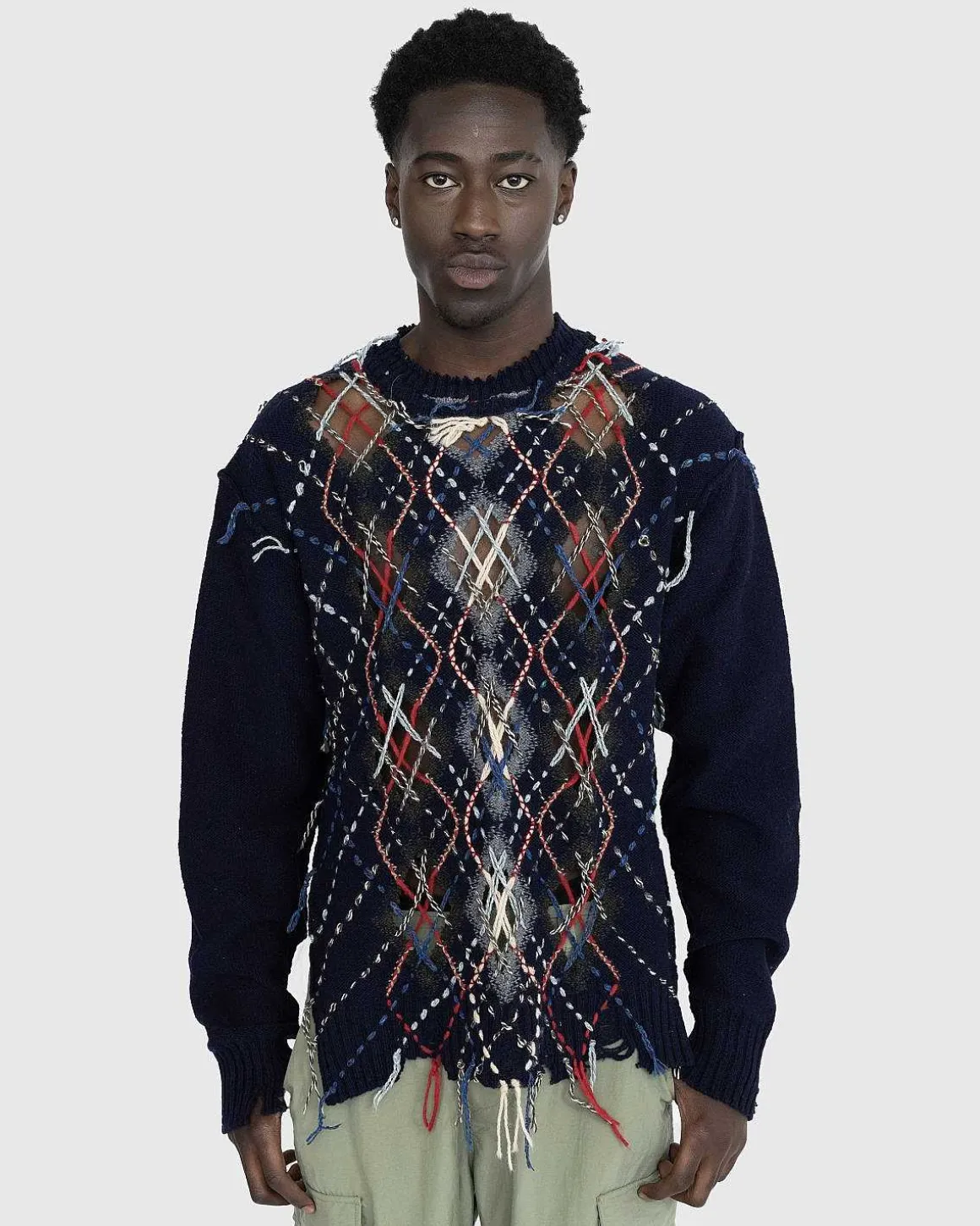 Distressed Wool Crewneck Sweater Multi