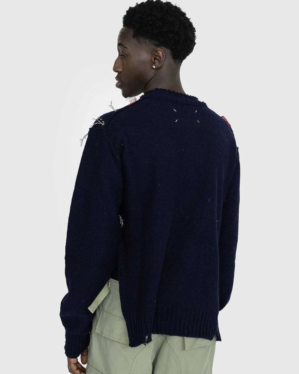 Distressed Wool Crewneck Sweater Multi