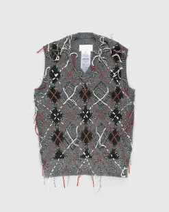 Distressed Wool Sweater Vest Multi