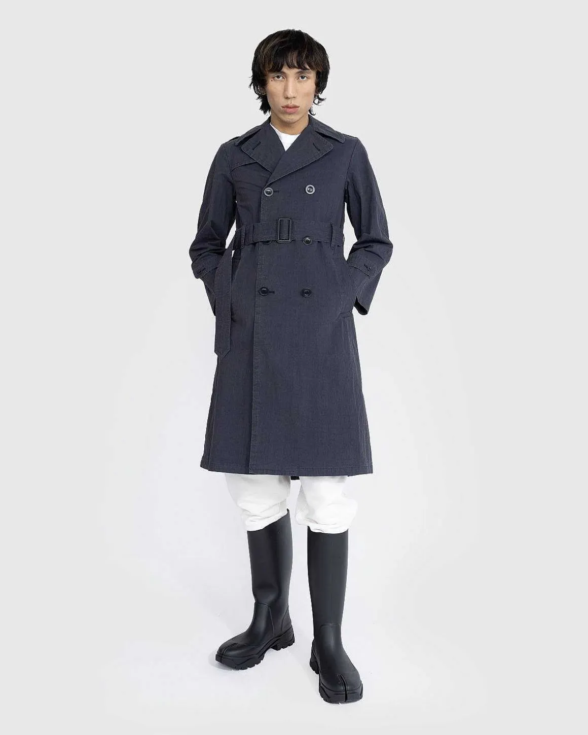 Dobbeltradet Trenchcoat Sort/Vasket