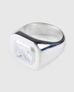 Emerald Cut Signet Ring Solv/Hvid