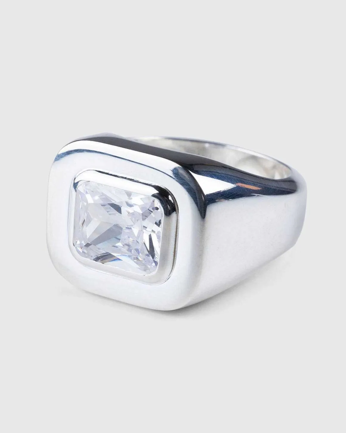 Emerald Cut Signet Ring Solv/Hvid