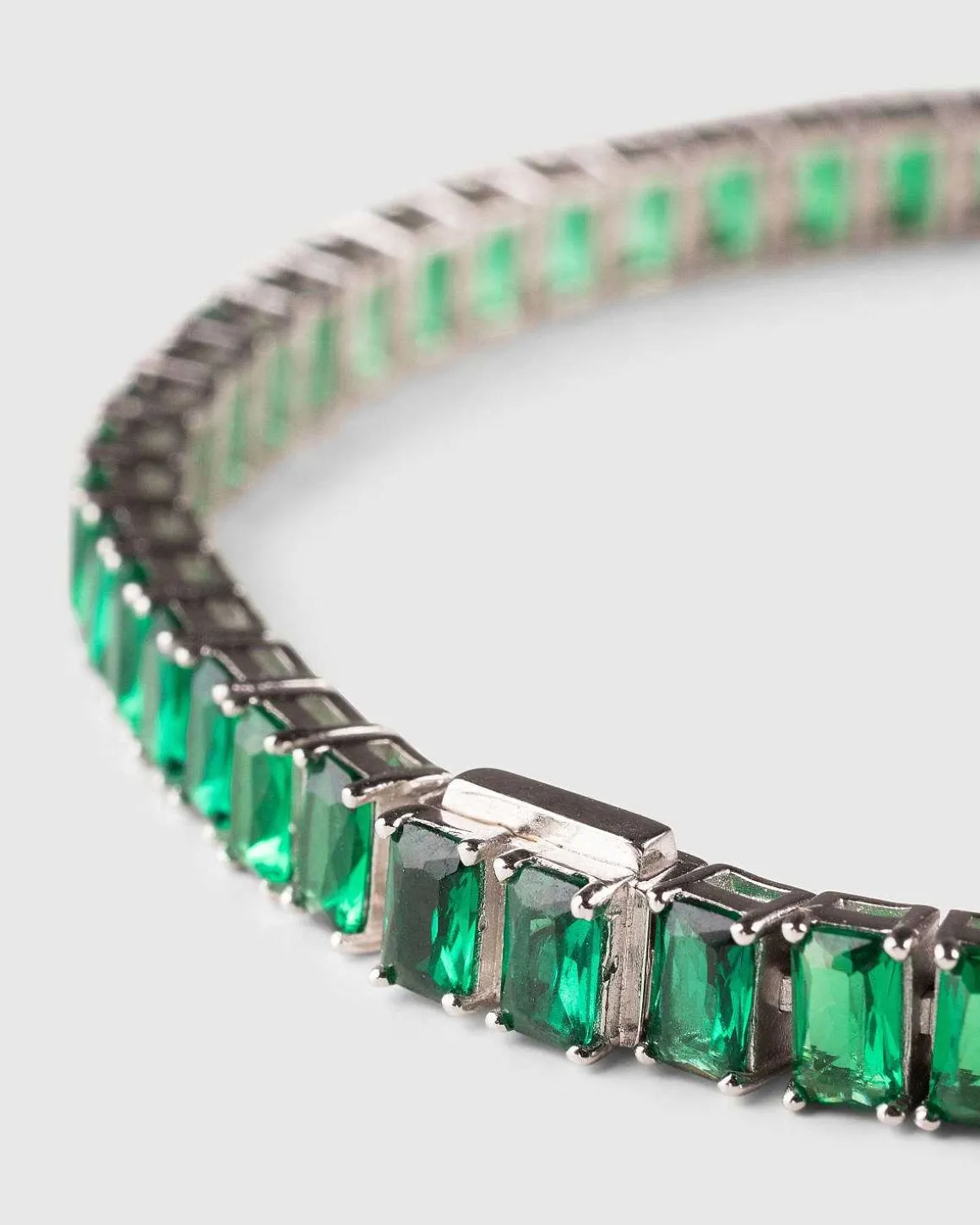 Emerald Cut Tennis Armband Solv/Smaragd