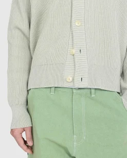 Fransk Merino Rib Strik Cardigan Light Khaki