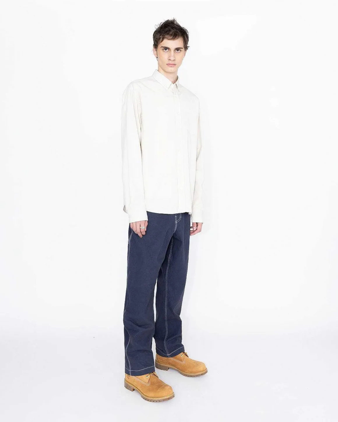 Garment-Dyed Peach Langaermet Skjorte Gra