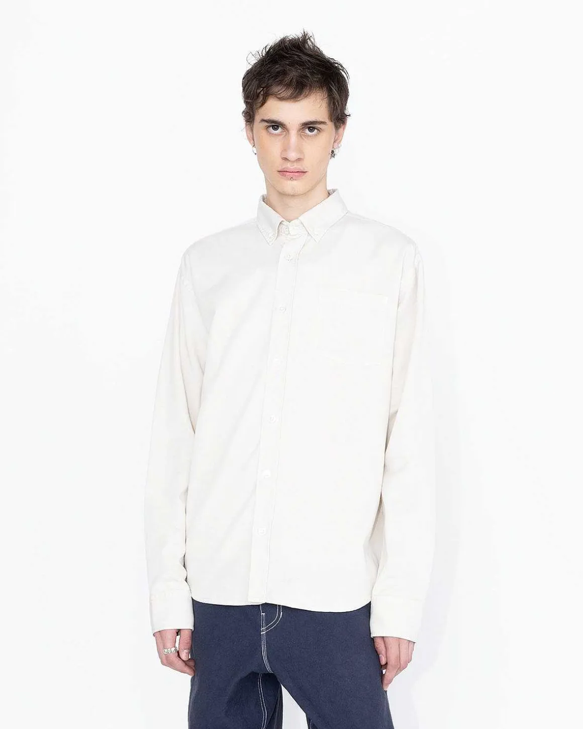 Garment-Dyed Peach Langaermet Skjorte Gra