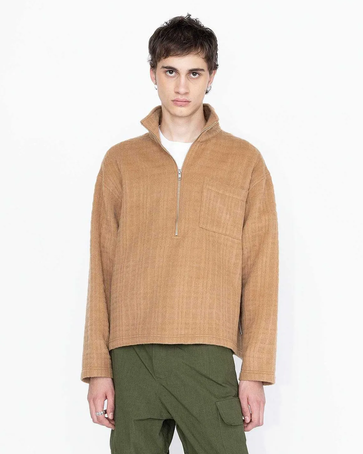 Genanvendt Half-Zip Uld Fleece Brun