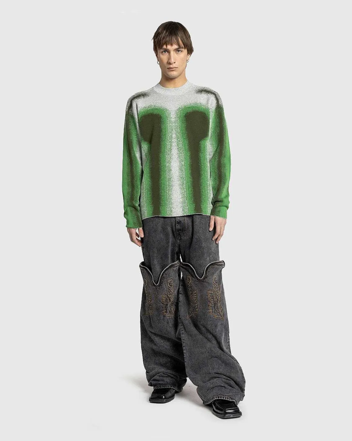 Gradient Knit Crewneck Sweater Gron