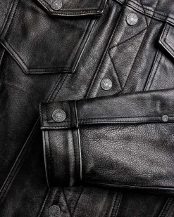 Gusa Distressed Leather Trucker Jet Black Multi