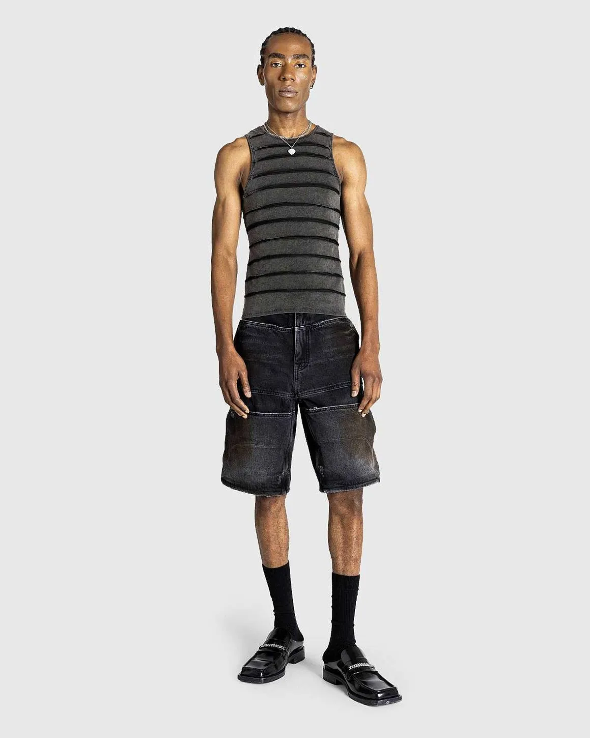 Gusa Reverse Seam Tank Washed Out Black Multi