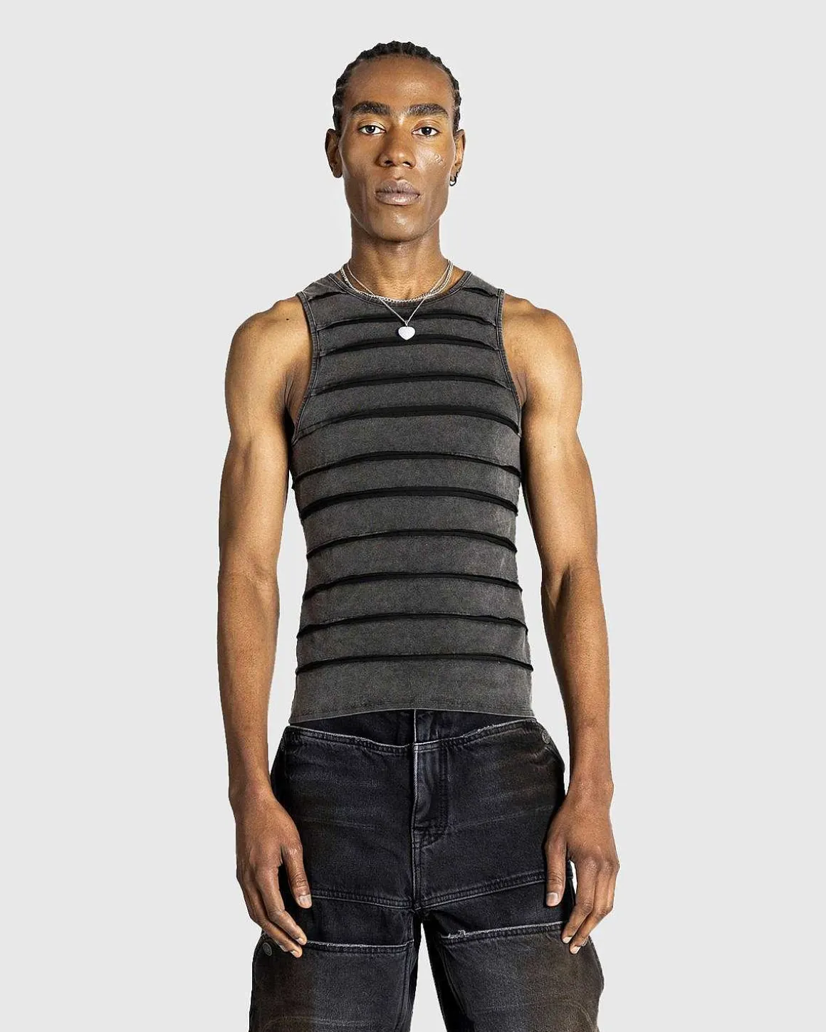 Gusa Reverse Seam Tank Washed Out Black Multi