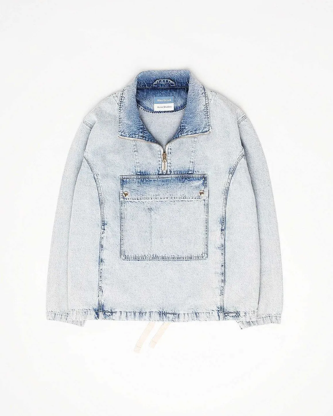 Half-Zip Denim Anorak Washed Light Blue