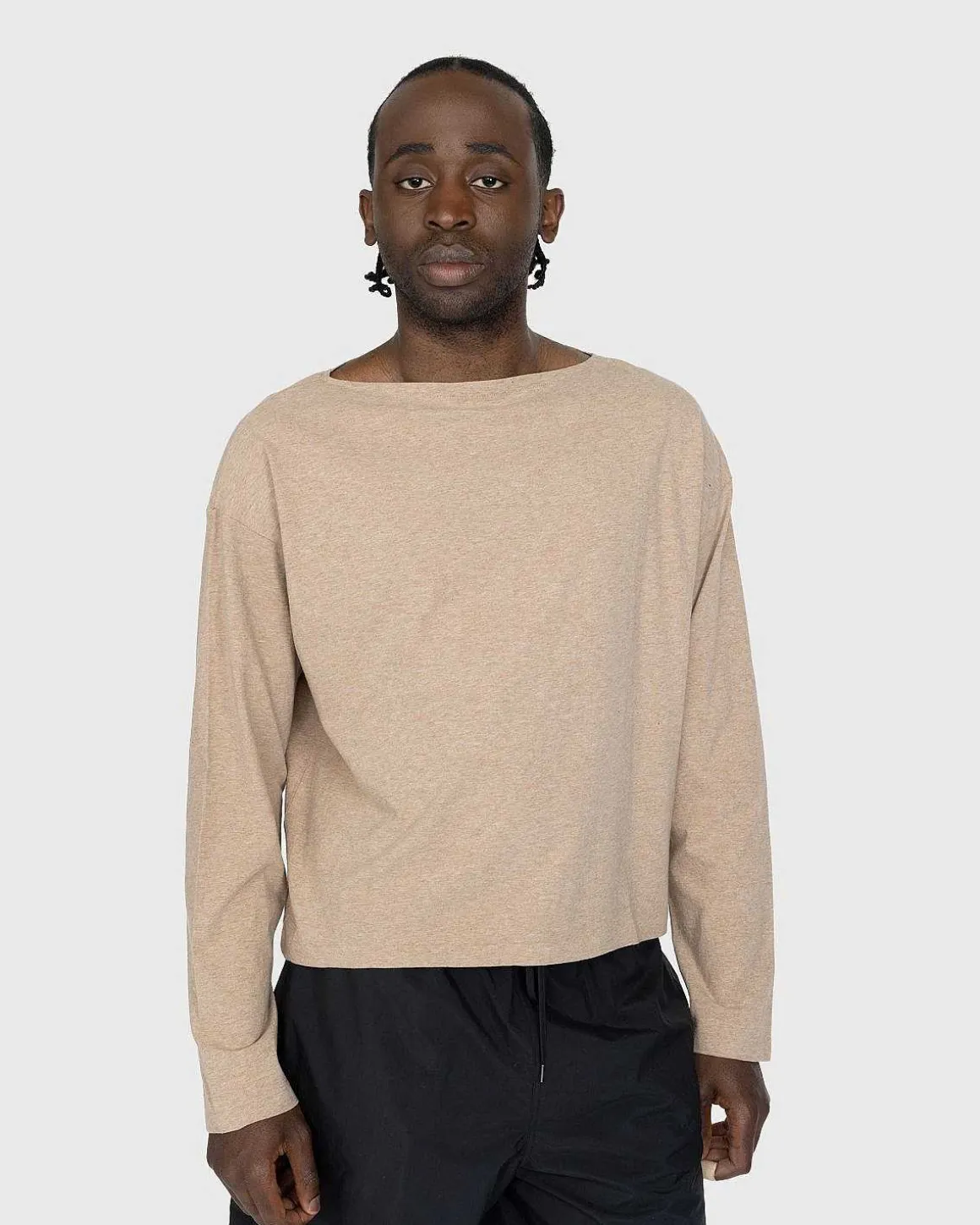 Hard Twist Bomuld Cashmere Boat Neck Langaermet Tee Beige