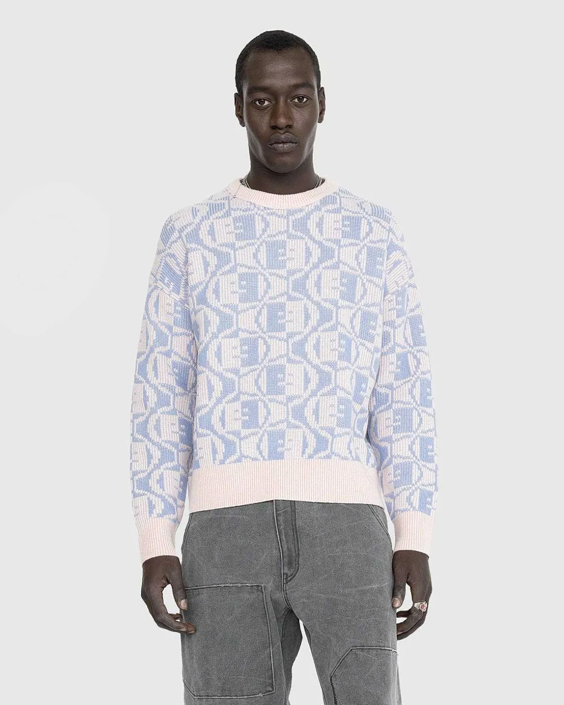 Jacquard Crew Neck Jumper Falmet Pink Melange/Lysebla