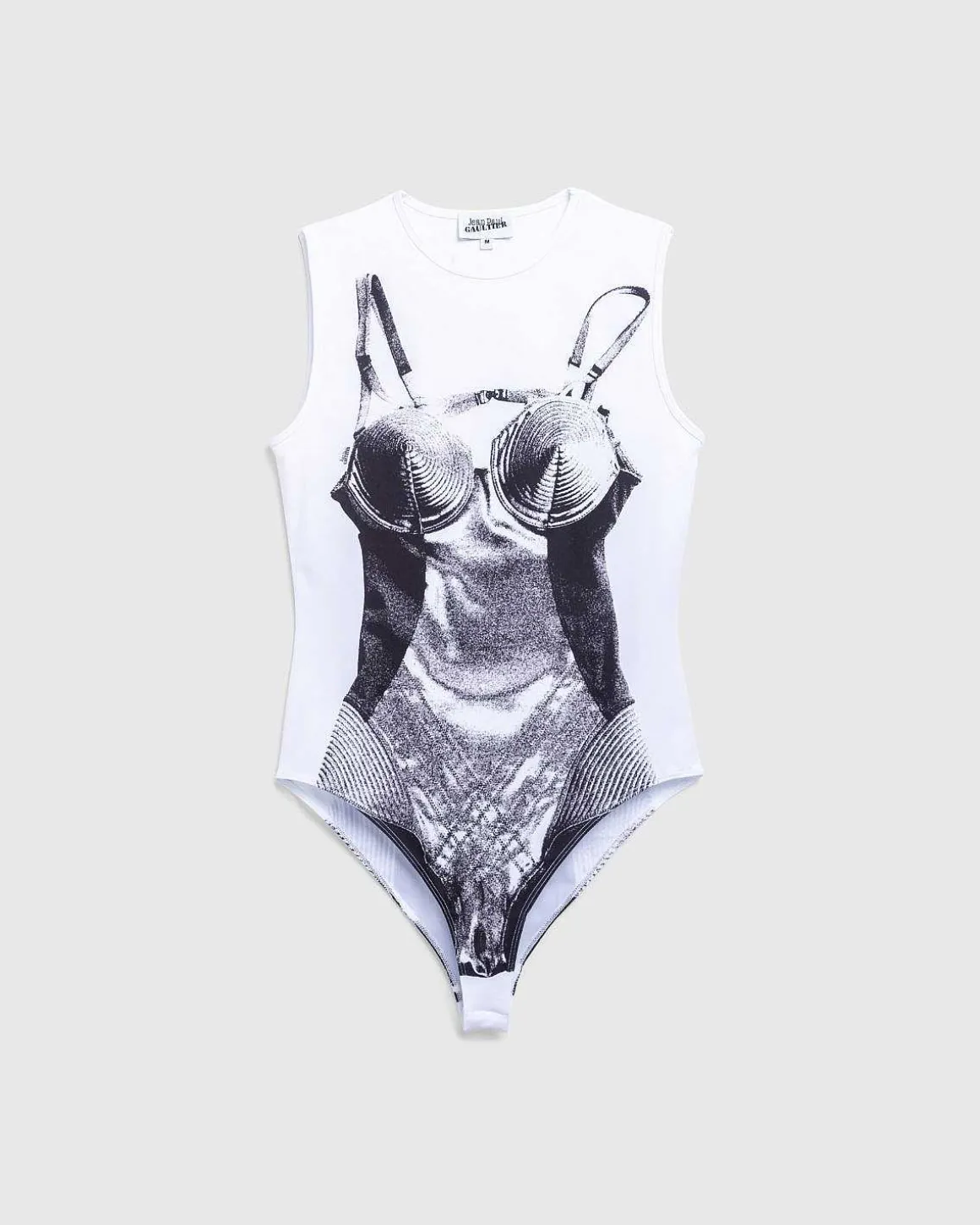 Jersey Body Printet Madonna Corset Trompe L'Oeil Hvid/Sort
