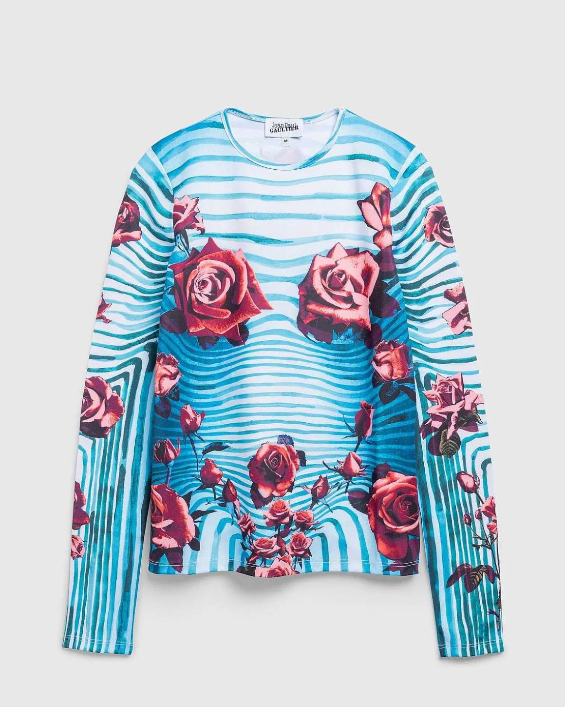 Jersey Langaermet Top Trykt Blomsterkrop Morphing Bla/Rod/Hvid