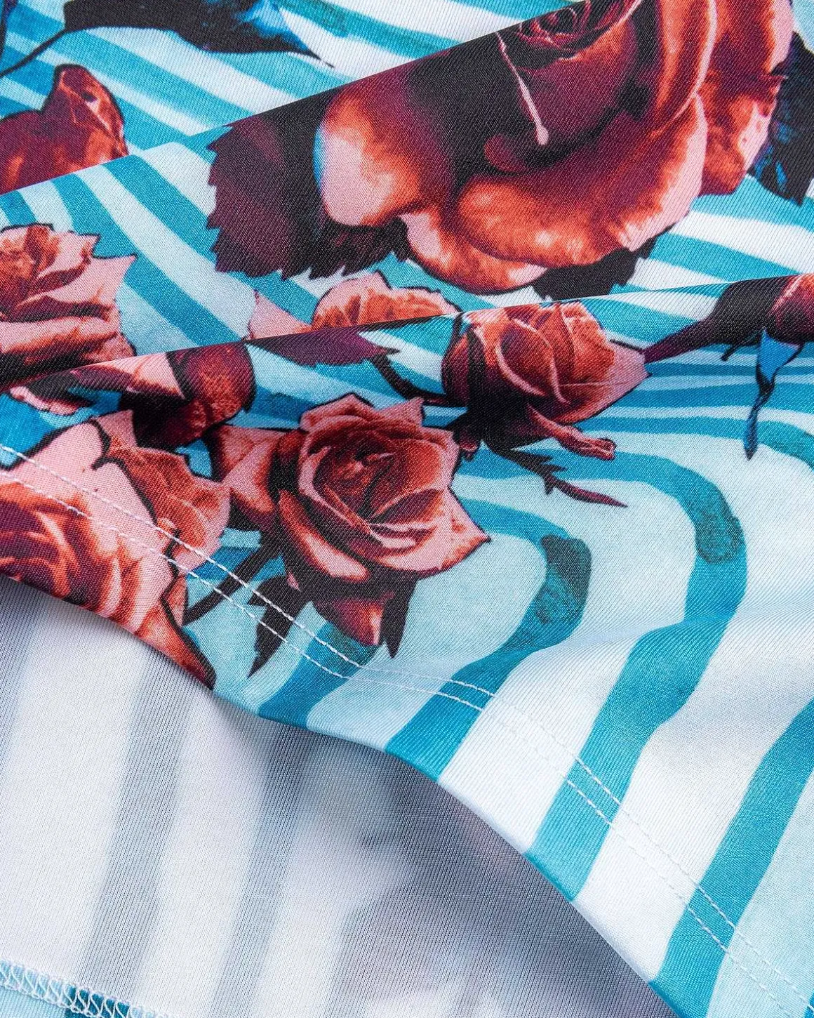 Jersey Langaermet Top Trykt Blomsterkrop Morphing Bla/Rod/Hvid