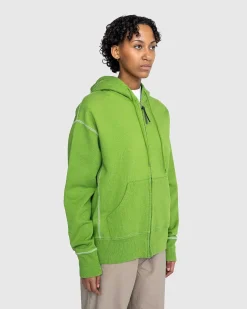 Kontrastsom Fleece-Haettetroje Med Lynlas, Gron